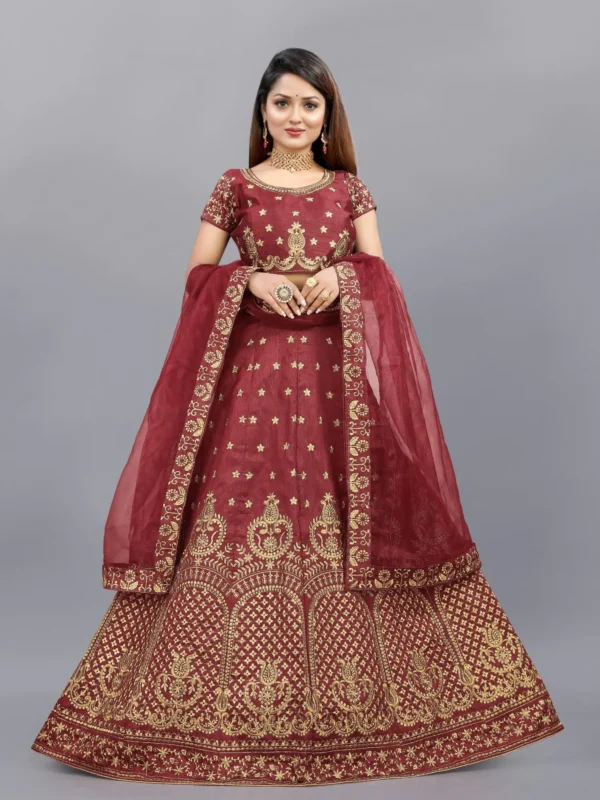 JULEE Maroon Bangalore Silk Unstitched Unstitched Lehenga