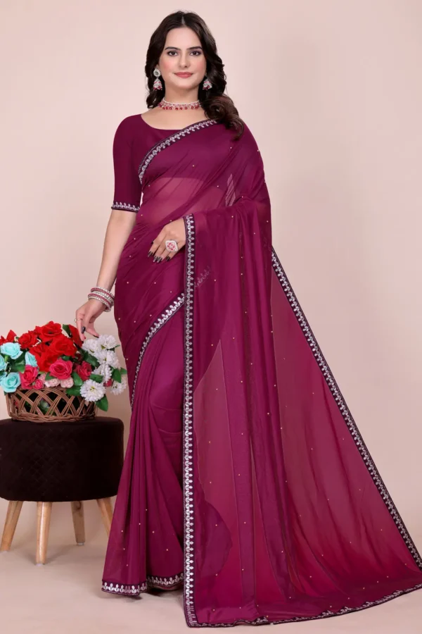 Sadhvi Chiffon Printed Chanderi saree With Unstitched Blouse Piece ( Purple )